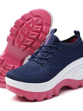 Women's Chunky Platform Orthopedic Walking Shoes Knitted Lace Up Lug Sole